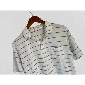 B DRADDY PIMA Cotton Polo Shirt Pocket Embroidered Logo White Blue Pinstripes -